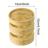 Set, Bamboo Steamer Basket (10.16cm To 20.32cm), 2 Tiers Traditional Dumpling Steamer Basket With Lid, Durable Dim Sum Steamer ,For Cooking Vegetables, Bao, Buns, Fish, Meat, Kitchen Utensils, Kitchen Gadgets, Kitchen Accessories, Home Kitchen Items
