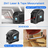2in1 40M 5M Laser Tape Measure Digital Distance Meter Handheld Range Finder Tool