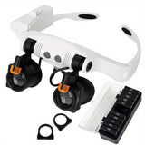Foldable LED headwear magnifying glass and 21 level magnifying glass with battery for reading