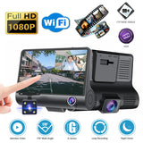 1080P Dash Cam 3 Channel Front Inside Rear Camera Recorder 4" Touch Screen Night Vision Loop Recording G-Sensor Parking Monitor