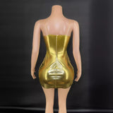 Host's temperament formal with waist cinched suspender for slimming effect, mesh perspective full diamond sexy zipper dress