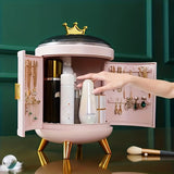 1pc 360 Degree Rotating Cosmetic Storage Box, Jewelry Skincare Makeup Display Box With Cover, Dustproof Cosmetic Box, Vanity Storage Decor
