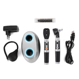 Double Hole Base Rechargeable Fiber Optic Ophthalmoscope Otoscope Eye Examination Ear Cleaning Devices Tool Kit EU Plug USB