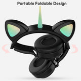 Cute Kids Headphones Unicorns Wireless Earphones LED Light Cat Ear Girls Boys Bluetooth Headset HIFI Stereo Bass With Microhpone