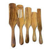 5 Pcs Wooden Spurtles Set,Natural Teak Utensils Set, Kitchen Tools Nonstick Cooking Set For Stirring,Serving