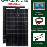 300W/600W Solar Panel Kit - PET Flexible Solar Cell Charger for 12V Battery, Ideal for Camping, RV, Car, Yacht, Boat & Marine Motorhome