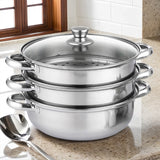 3 Tier Steamer Cooking with Lid Stainless Steel Steam Pot Multipurpose for Vegetable Dumpg Stock Sauce Food