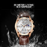 GUANQIN Quartz Moon Phase Business watch for men Steel shell Waterproof Sapphire Mens watches Leather Strap Luminous Chronograph