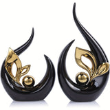 2pcs/set Ceramic Abstract Statue ,White And Golden Accents For Living Room TV Stand Decoration, Home Office, Room Decoration, Entrance Way Entrance, Table Decoration And Accessories