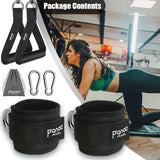 Padded Ankle Straps with Carabiners - 2 Handles, 2 Ankles, Lined for Comfort - Ideal for Gym, Sports Training, Fitness Supplies
