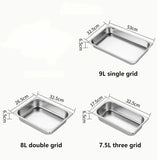 1Pcs 1/2/3 Grid Pans Rectangle Chafing Dish Stainless Steel Insulation Commercial Buffet Stove Food Warmer For Canteen Hotel