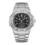 PINTIME Iced Out Watch for Men Fashion Bling Luxury Diamond Waterproof Luminous Stainless Steel Quartz Wristwatch Relogios Reloj
