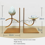 Ceramic Lotus Bookend Desktop Stand New Chinese Style Book Storage Holder Metal Handicrafts Study Cabinet Decoration