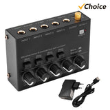 Ultra Low Noise Channel Line Stereo 4 Input 1 Output DC 5V Mini Audio Mixer Microphone Guitar Bass Keyboard Mixers