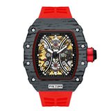 PINTIME Hot Sale Men Sport Automatic Watch Mechanical Movement Rubber Strap Luxury Style Hollow Dial Gift Wristwatches