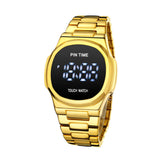 PINTIME Fashion Men Watch Top Brand Luxury Full Steel Square Digital Watches Casual Multifunction Calendar Electronic Wristwatch