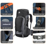 65L Water-resistant Hiking Backpack with Rain Cover Outdoor Sport Travel Daypack for Camping Climbing Mountaineering