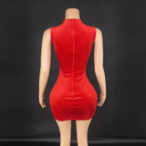 Internet famous red temperament short skirt with fine glitter and small diamonds, sexy buttocks, slim appearance without sleeves