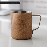 1pc, Bincoo Wood Grain Milk Frothing Pitcher,  Salad Flower Pot Coffee Retro Style Classic Frother Cup, Stainless Steel Milking Tank
