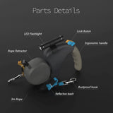 Pet Traction Rope Belt Double Adjustable for 2 Dogs Walking with Light Retractable Rotation Pet Rope Dual Dog Rope Leash