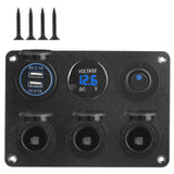 12V 24V Switch Panel Dual USB Chargers 4.2A Cigarette Lighter Plug Socket Power Adapter Outlet for Car Boat RV Voltmeter Toggle