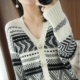 Women's Vintage Jacquard Wool Knit Jacket Cardigan