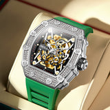 ONOLA Luxury Diamond Inlaid Square Design Men Watch Fully Automatic Mechanical Tape Waterproof Man WristWatch Relogio Masculino
