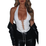 Halterneck With Suspenders Lace-up All-match Top Vest For Women