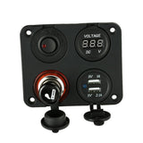 DIY Four Hole Panel Base Dual USB Voltmeter Cigarette Lighter + ON-OFF Button Switch for Car Truck Motorcycle Boat ATV