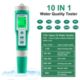Water Quality Tester 10in1 PH EC TDS ORP H2 Fertile Saity S.G. Resistivity Temperature Meter Backlit LCD Display for Aquarium
