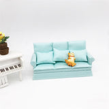 1:12 Mini Dollhouse Furniture Sofa with 3Pcs Pillow Set Simulation Miniature Living Room DIY Doll House
