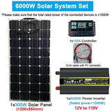 110V/220V System 300W Panel+150A Solar Charge Controller 4000W 6000W 8000W Inverter Emergency Power Generation Kit