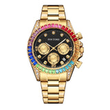 PINTIME Business Men's Watch Iced Out Diamond Stainless Steel Strap Luxury Color Quartz Wristwatch Waterproof Relogios Masculino