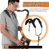 Adjustable Harness Padded Saxophone Leather Sax Strap Metal Hook for Tenor/ Soprano/ Alto Saxophones Clarinet