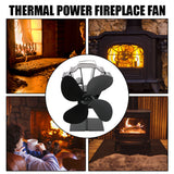 Log Wood Burner Eco Fan for Quiet Home Fireplace Efficient Heat Distribution 4 Blades Heat-powered Stove Fan Black Fireplace Fan