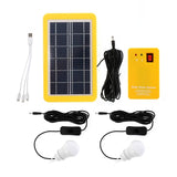 3W Solar Panel Emergency Kit - 4-Head USB Charger Cable & 2 LED Bulbs for Outdoor Camping & Hiking