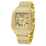 PINTIME Man Watch Luxury Full Diamonds Quartz Wristwatches Waterproof Gold Leisure Business Ice Out Square Watches Montre Homme