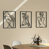 Metal carving, artistic female wall line, hanging on 3PC at home