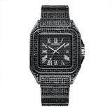 PINTIME Luxury Men's Crystal Watch Full Bling Diamond Analog Quartz Watches for Man Stainless Steel Strap Waterproof Wristwatch