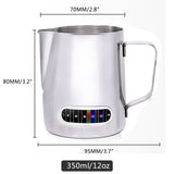 12/20oz Frothing with Temperature Display Stainless Steel Milk Frother Pitcher Jug Cup for Latte Art Barista
