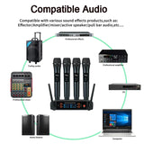 Professional VHF Wireless System 4 Channel Handheld Karaoke Microphone for Home Party Church Event TV Speaker