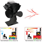 Log Wood Burner Eco Fan for Quiet Home Fireplace Efficient Heat Distribution 4 Blades Heat-powered Stove Fan Black Fireplace Fan