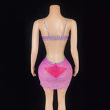 Novas 2024 Summer New Diamond Strap Open Back Sexy Bag Hip Side Split Pink Short Evening Dress