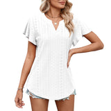 Women's Solid Color And V-neck Ruffle Sleeve Casual T-shirt