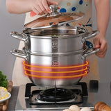 1pc, 2 Tier Steamer Pot, 10''/25.5cm Stainless Steel Steaming And Cooking Integrated Pot With Lid, Universal For Induction Cooker
