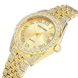 PINTIME Watches Men Luxury Diamond Iced Out Stainless Steel Strap Rome Dial Fashion Quartz Wristwatches Waterproof Reloj Hombre