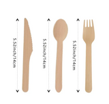 Biodegradable organic disposable wooden spoon, knife and fork, 100 pieces