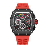 PINTIME Promotion Sale Men Fashion Sport Watch Chronograph Function Stopwatch Red Rubber Strap Auto Date Male Luxury Wristwatch