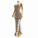 2024 New Fashion Banquet Party Host Side Mesh Hot Diamond Long Dress and Slimming