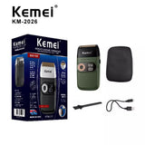 Kemei  Rechargeable Cordless Razor For Men With LCD Double-Blade Razor Facial Care Hairdressing Scissors KM-2026